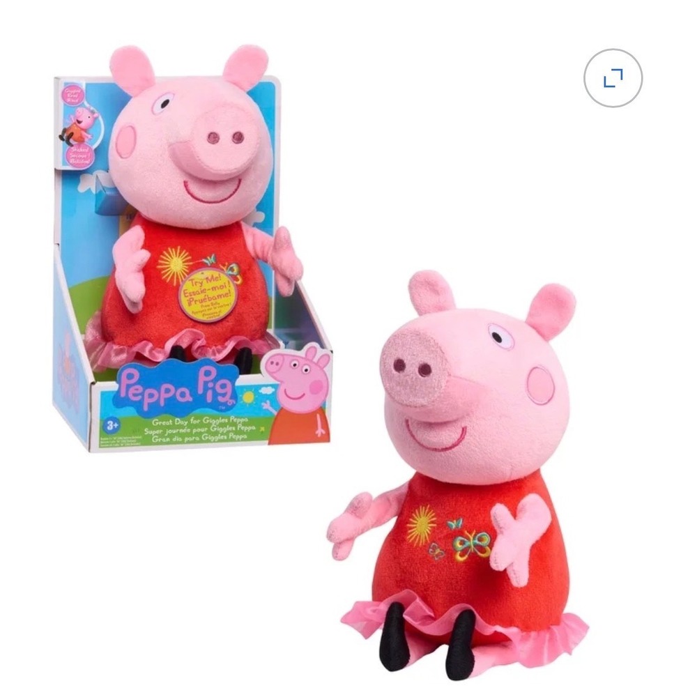 Peppa Pig Great Day for Giggles 9-inch Plush with Sound Kids‎ Toy Pink Red Dress
